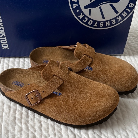 Birkenstock Shoes - Birkenstock Boston Soft Footbed Clog in Mink Suede